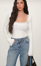 Square neck lace detailed top
