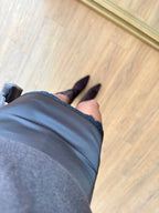 Brown Lace-trim Satin Skirt