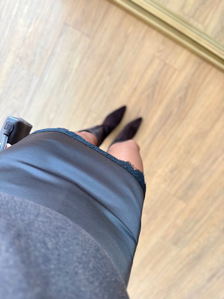 Brown Lace-trim Satin Skirt