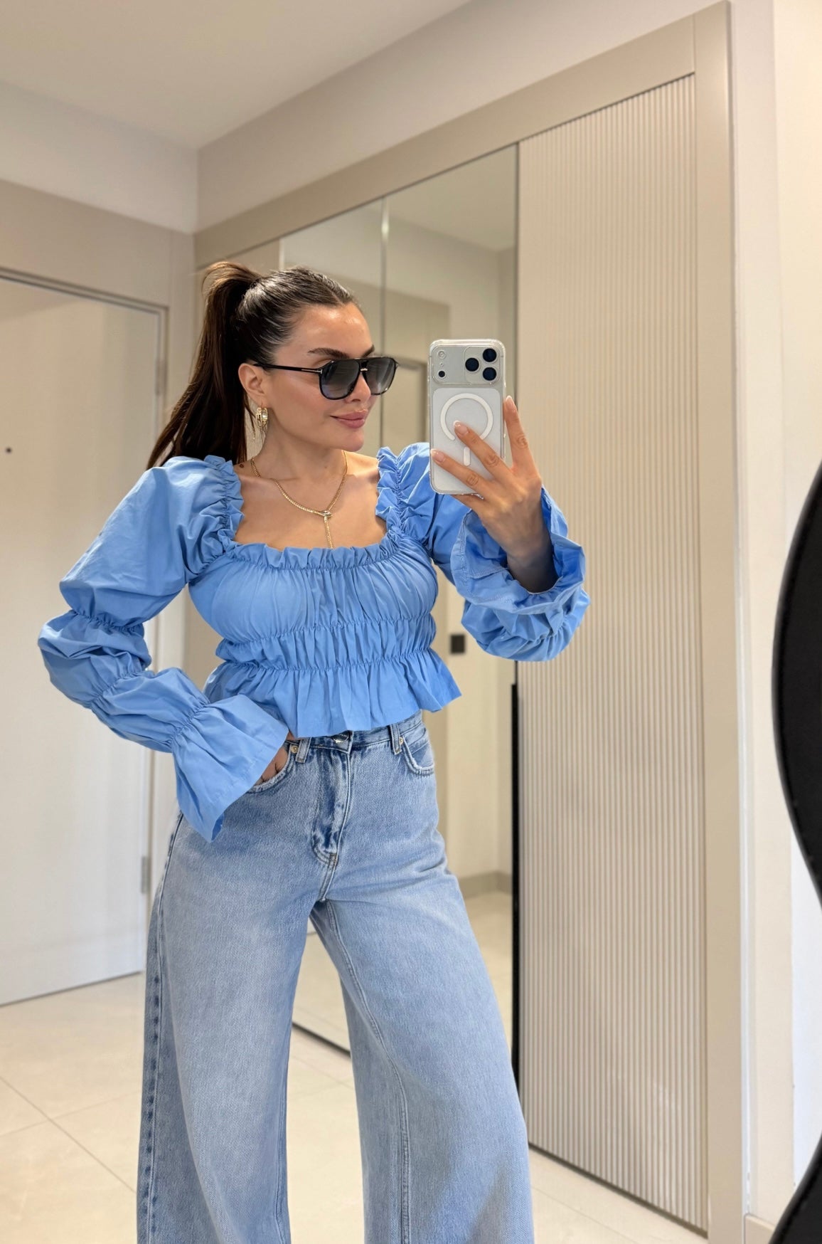 Puff-Sleeve Top - Blue