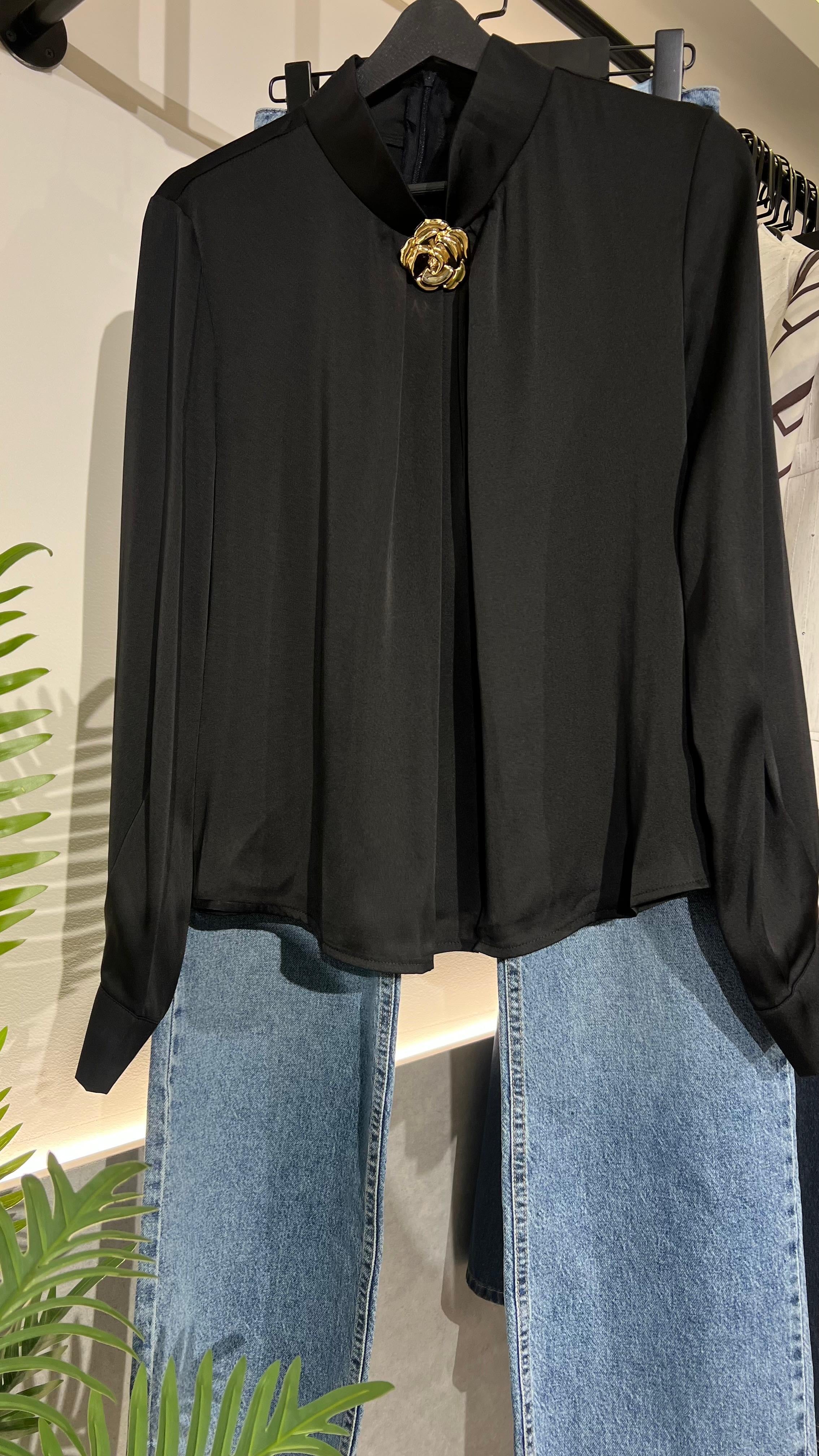 Black Blouse with gold wear