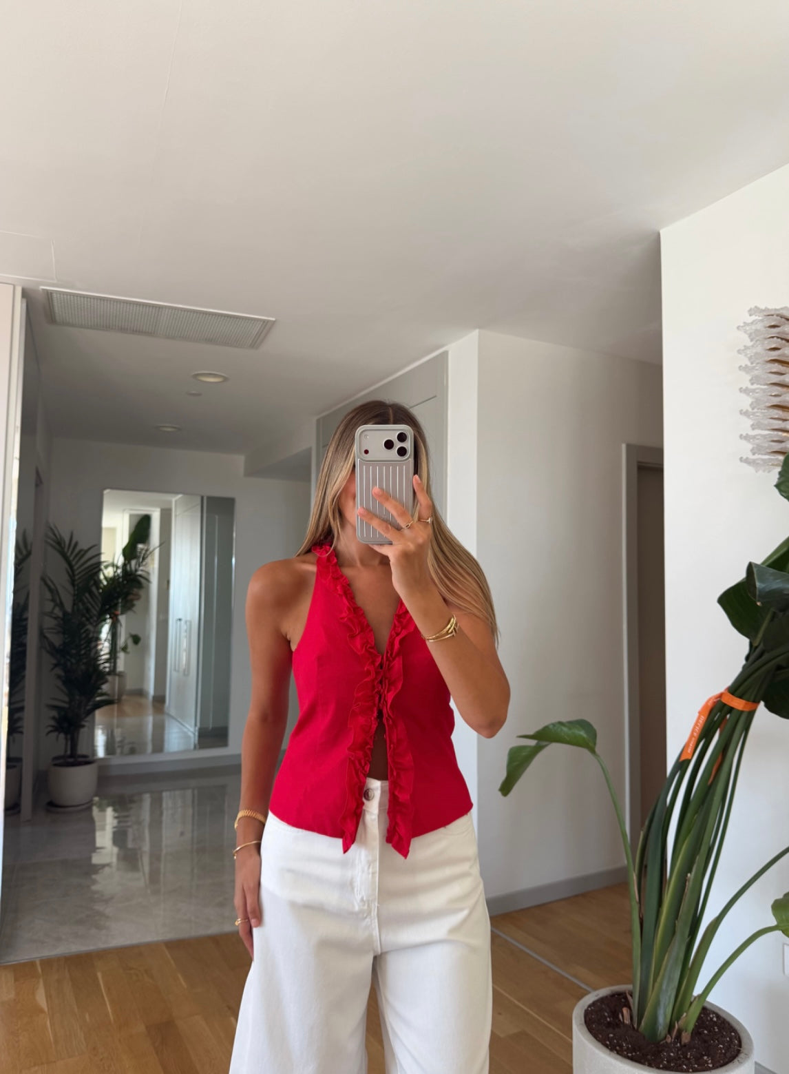 Ruffle Halter Top - Red