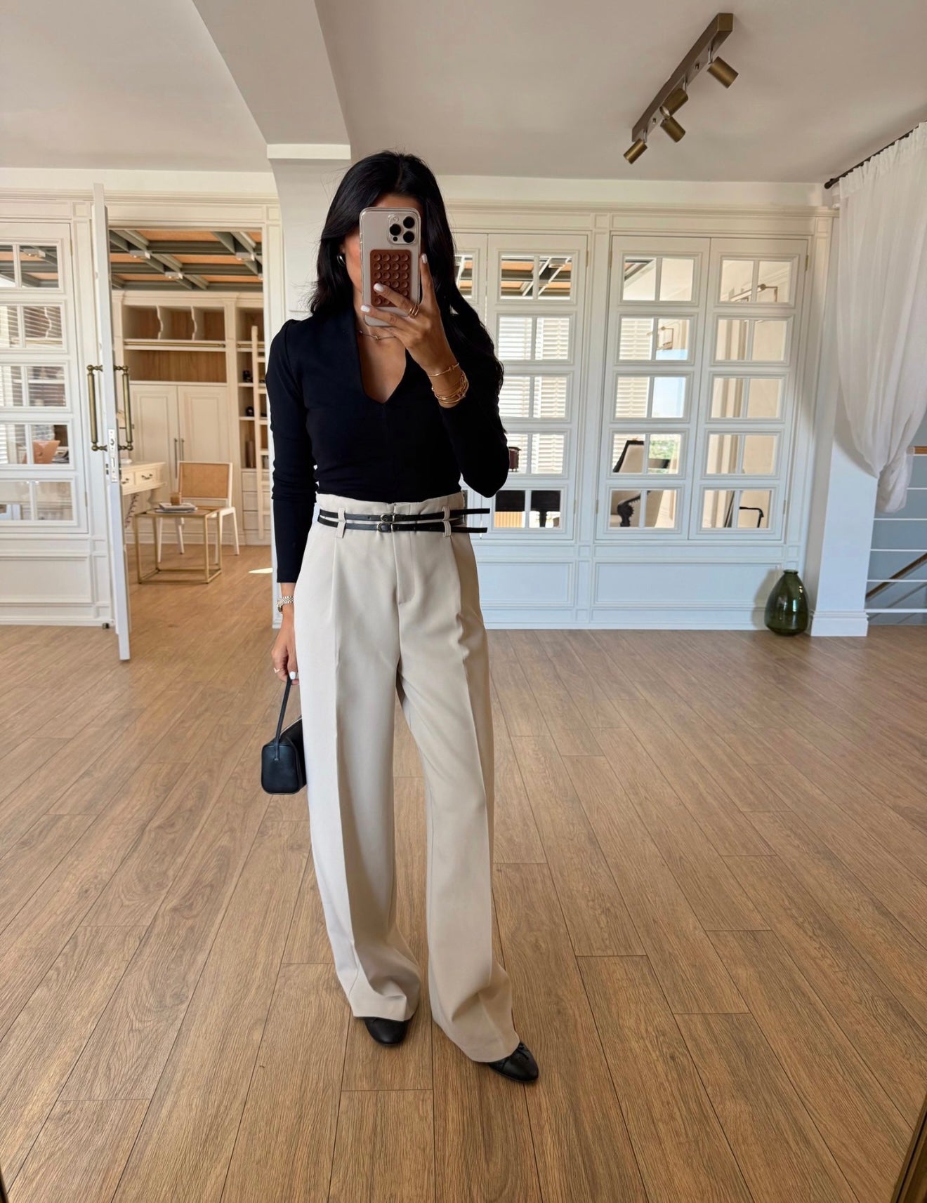 Beige Belted-Palazzo