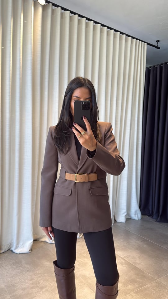 Belted-Blazer Brown