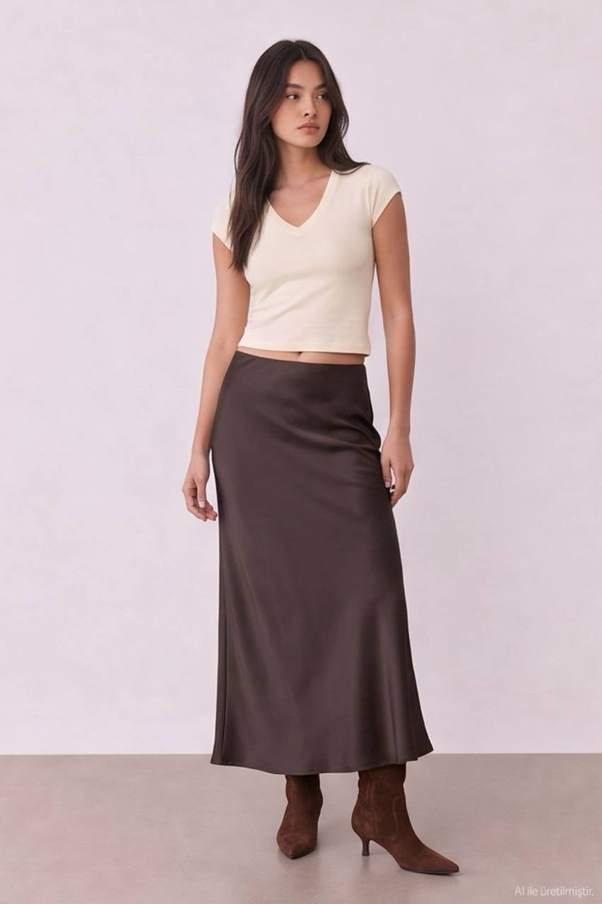 Satin Skirt - Brown