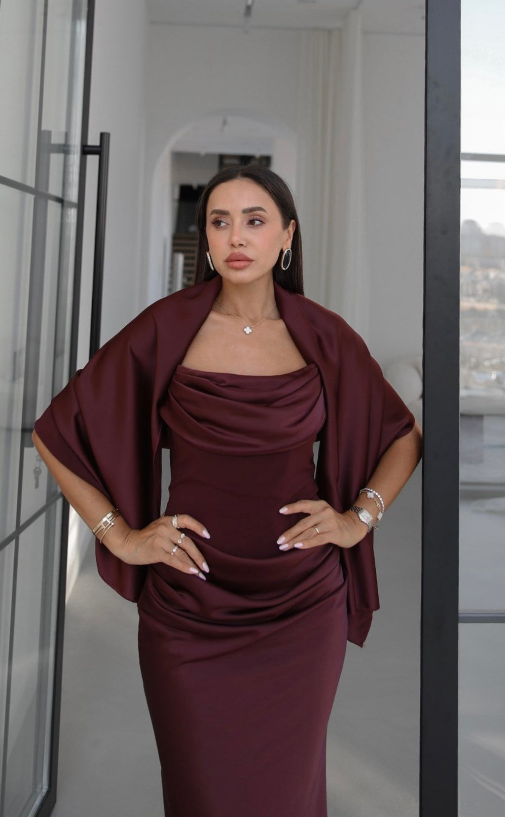 Burgundy Satin Dress