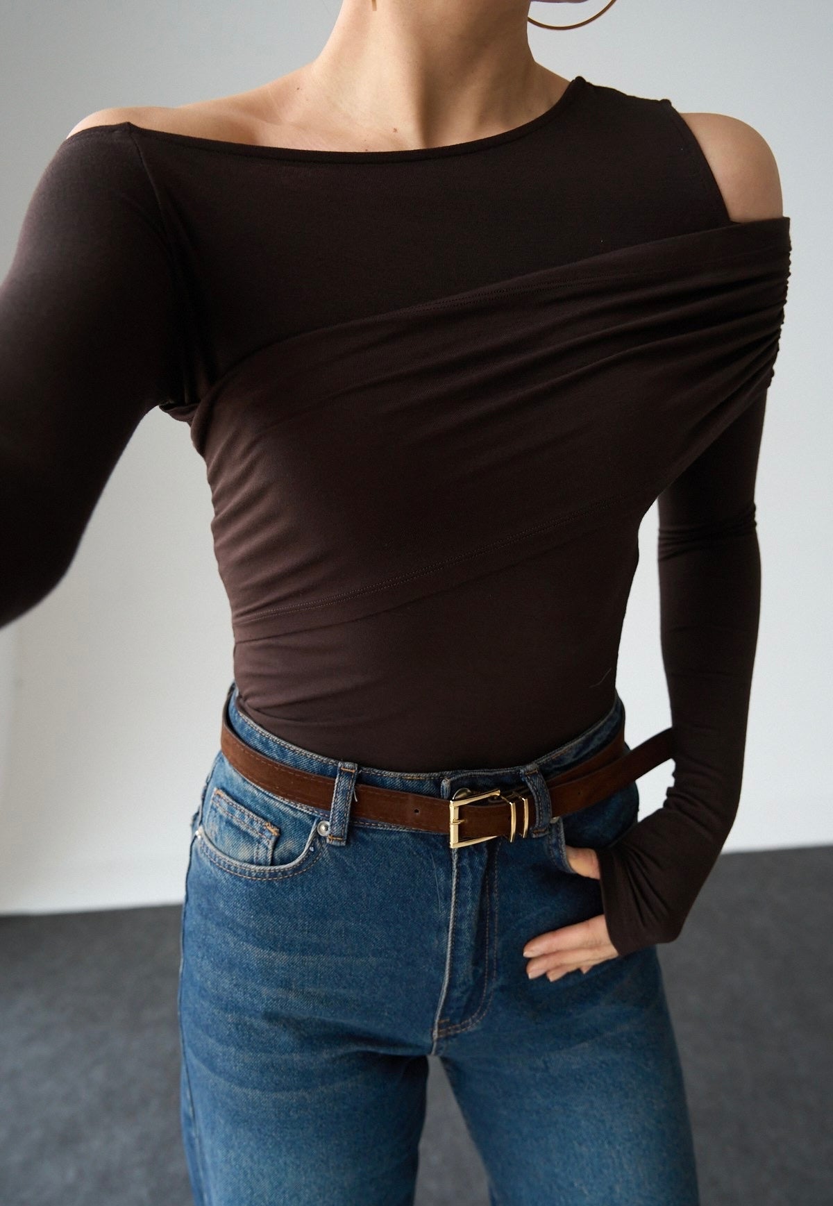 Off-shoulder Brown Blouse