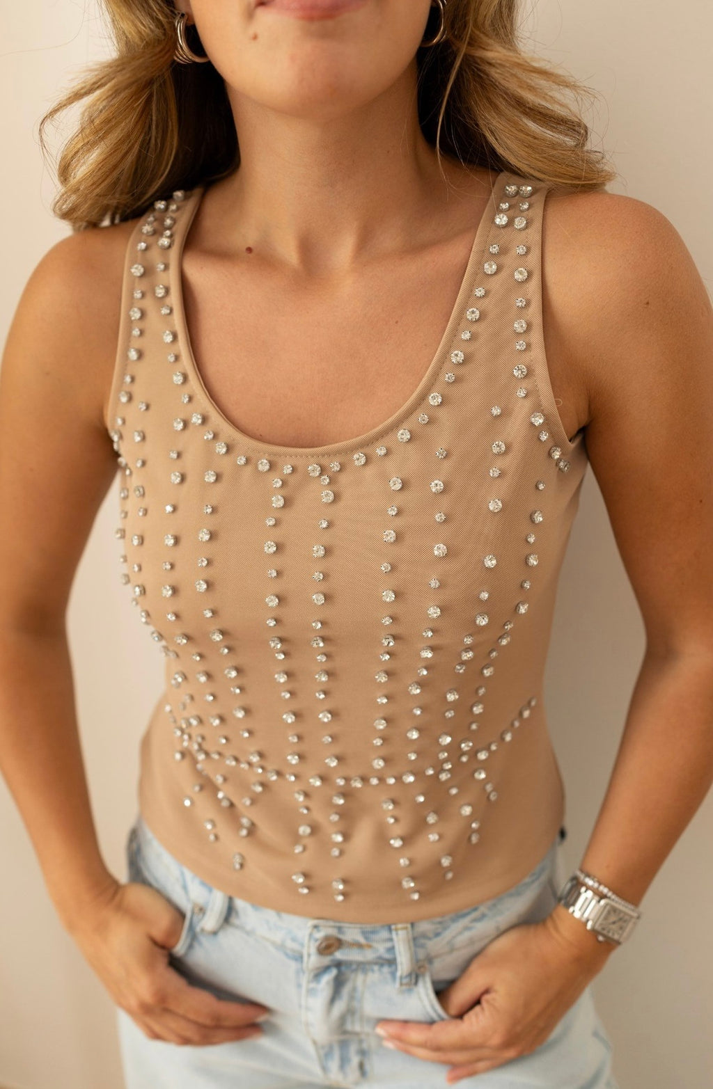 Crystal Tank Top - Beige