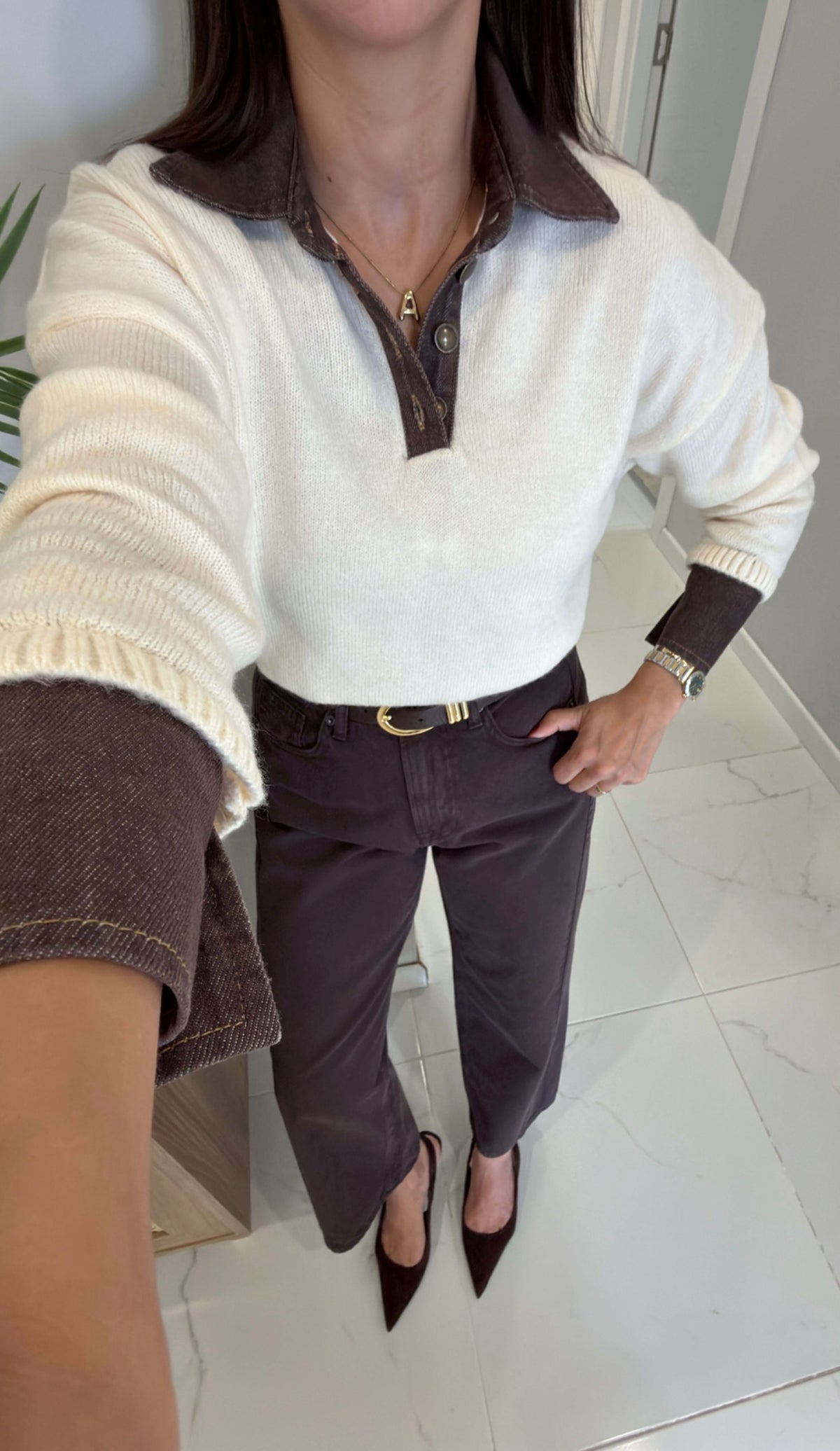 Denim Collar Sweater