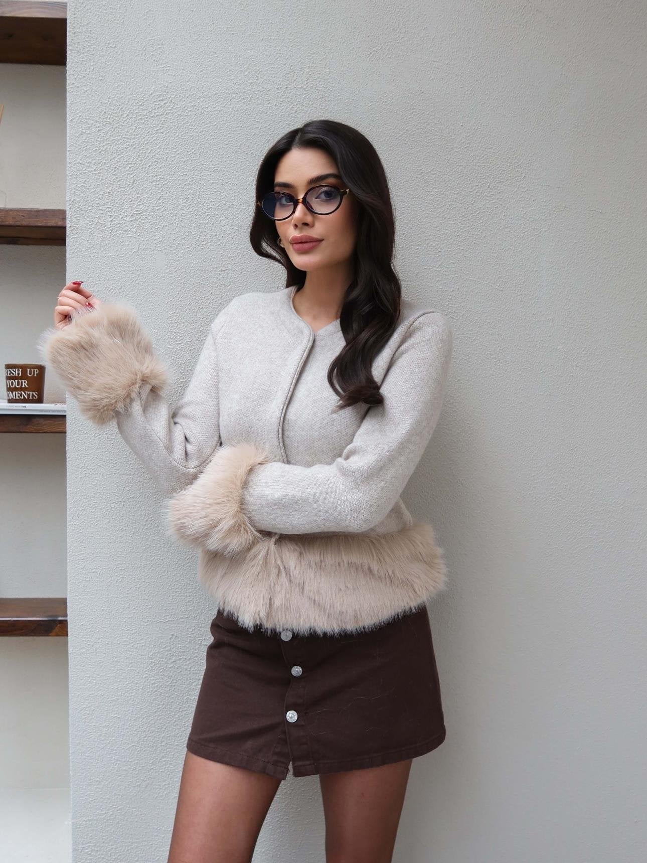 Fur-detailed Cardigan