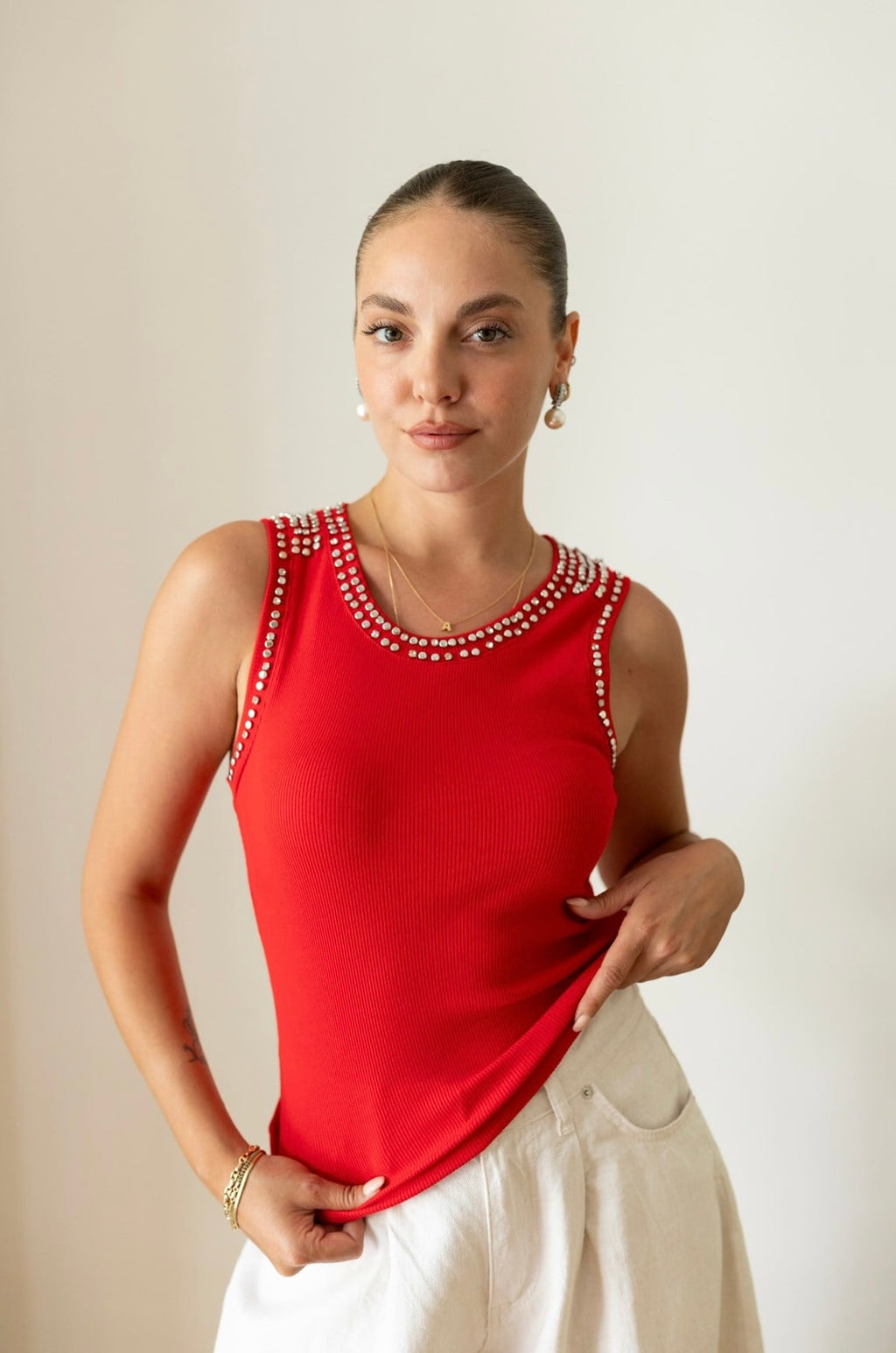 Stud Tank Top - Red