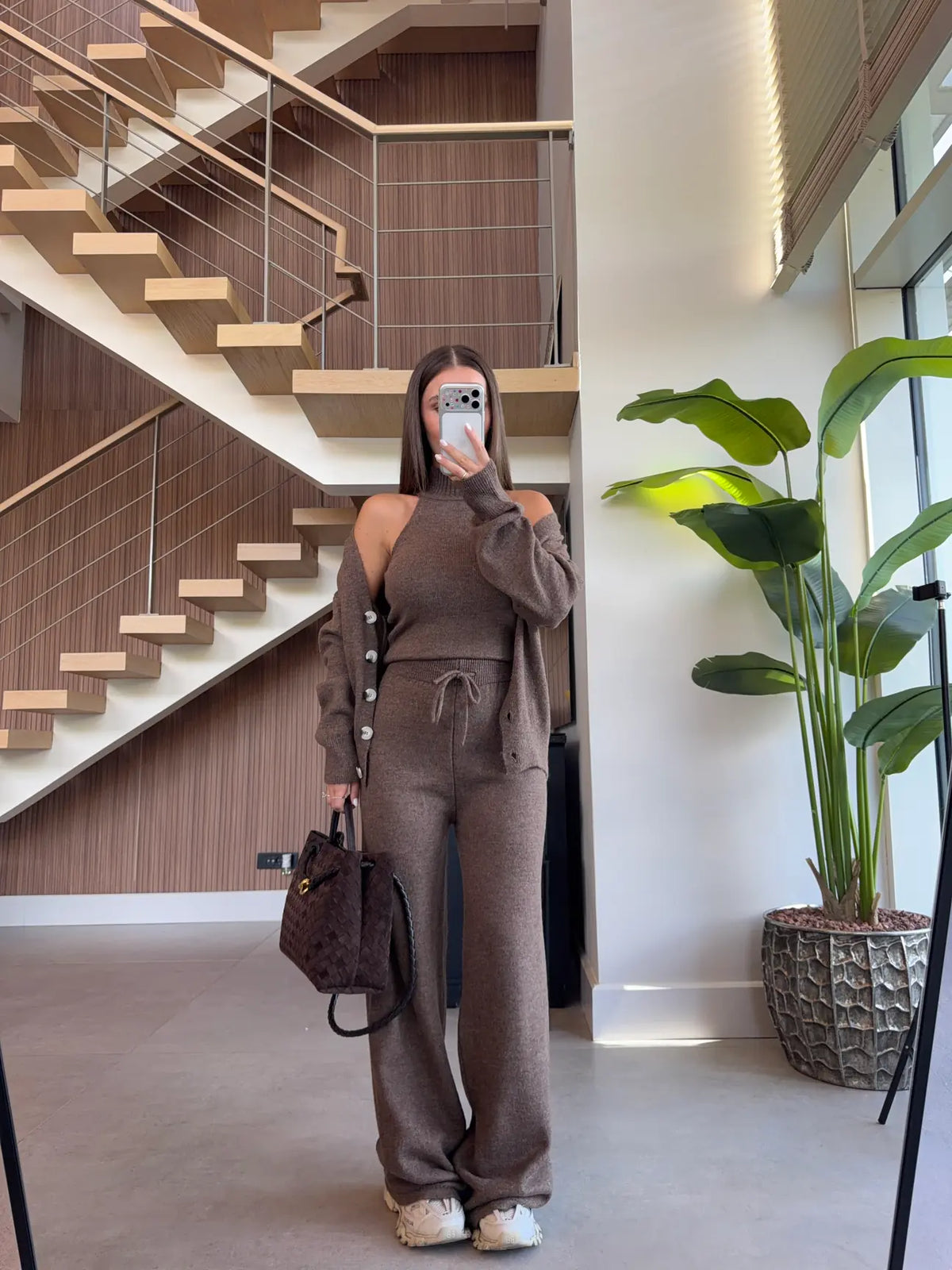 Knit 3-Piece Set - Brown