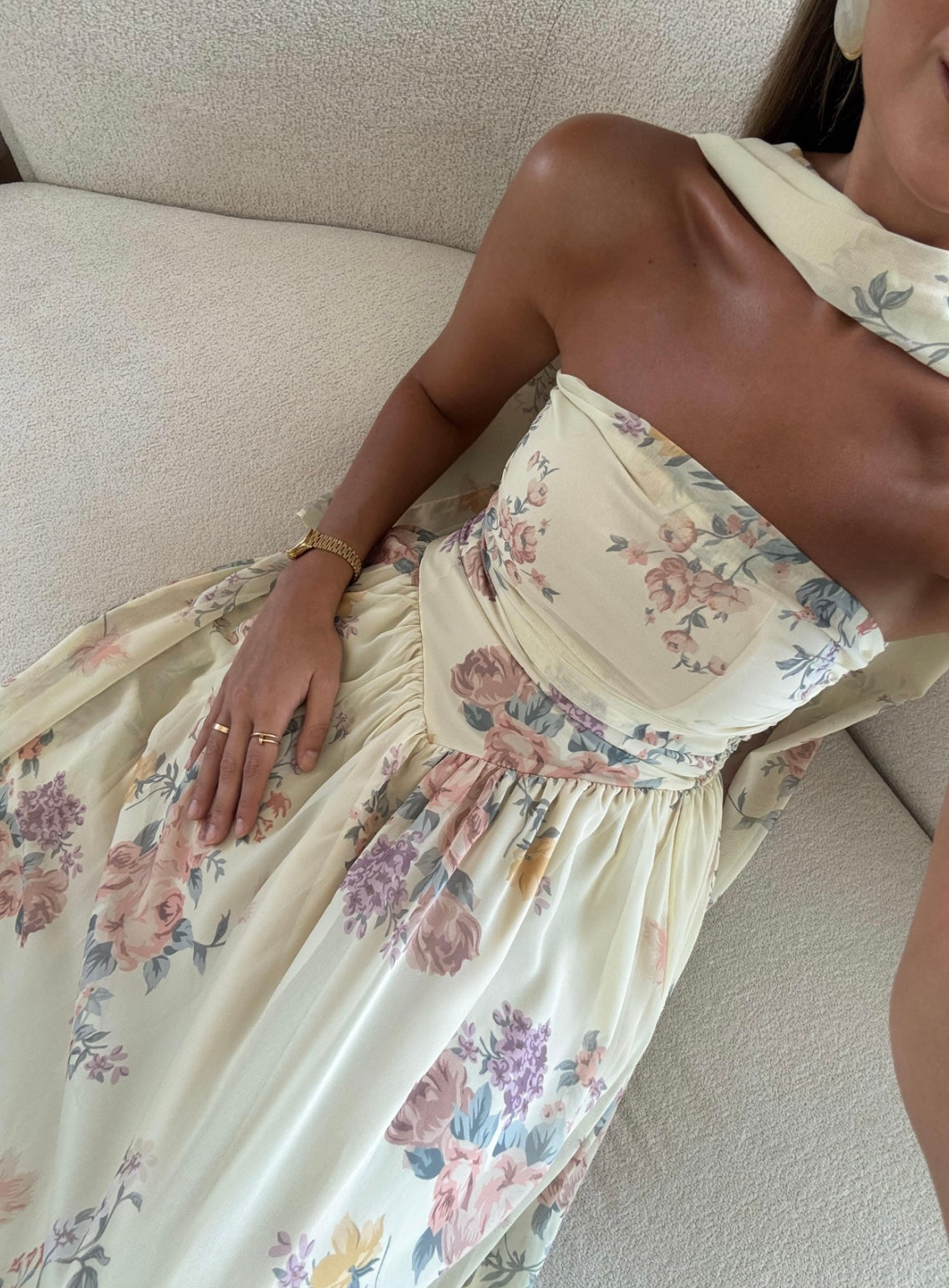 Floral Chiffon Dress with Scarf