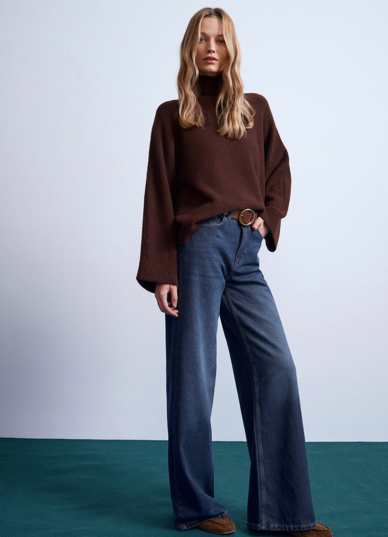 Navy Wide Leg Jeans