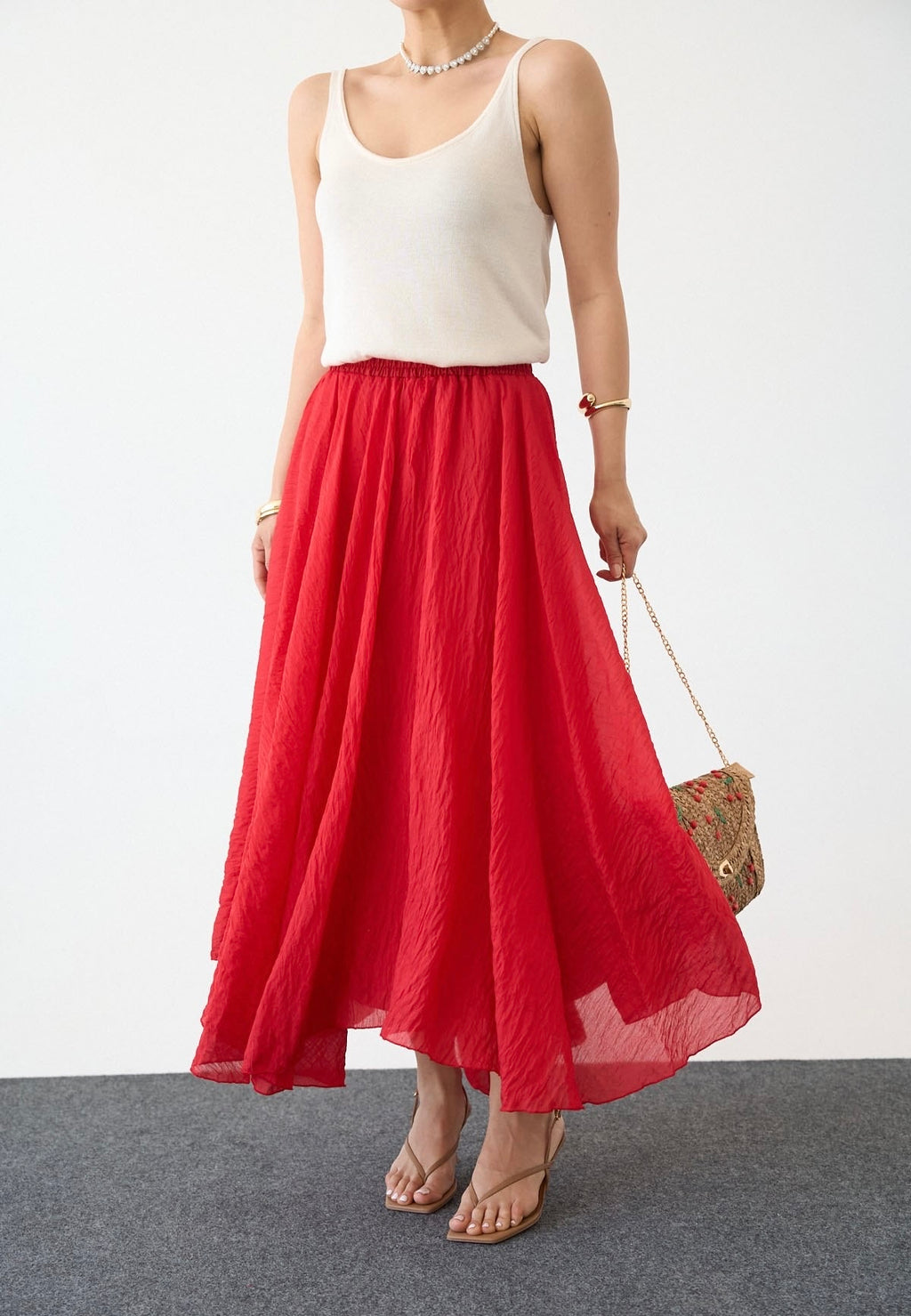Red Ruffle Maxi Skirt