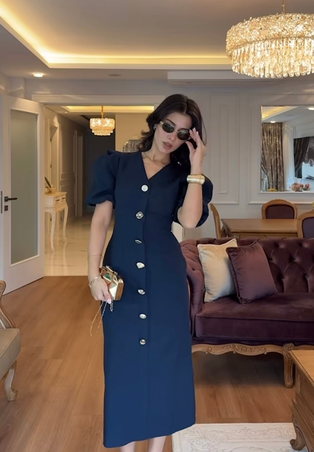 Buttoned Navy Dress
