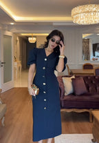 Buttoned Navy Dress
