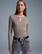 Ribbed Button Top - Mocha