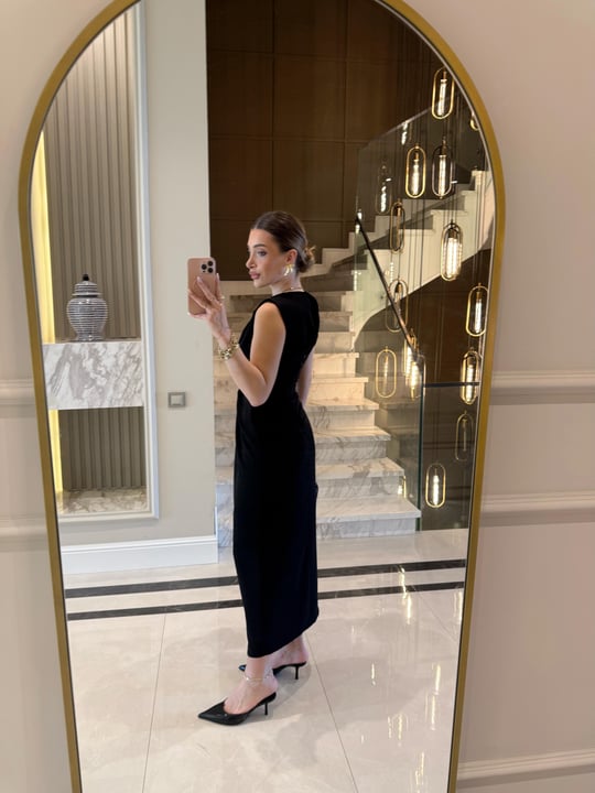 Black Waist-Slit Dress