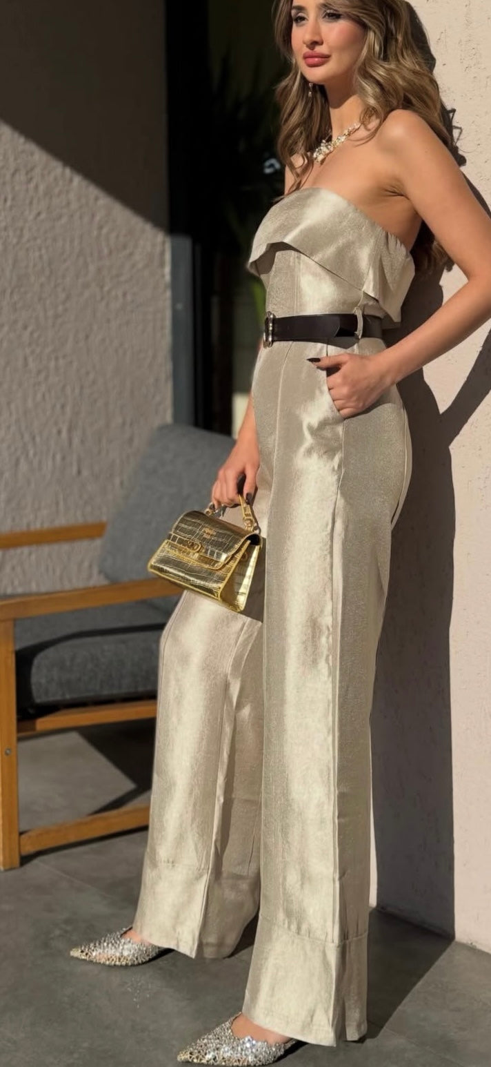 Belted-metallic Jumpsuit