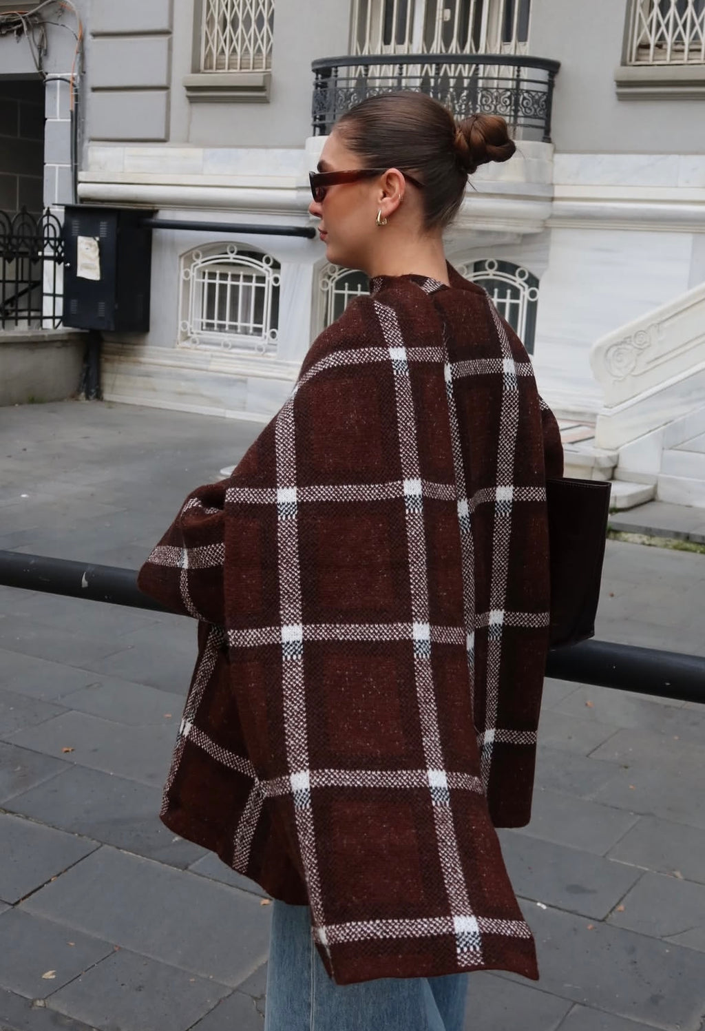 Plaid Cardigan with Scarf