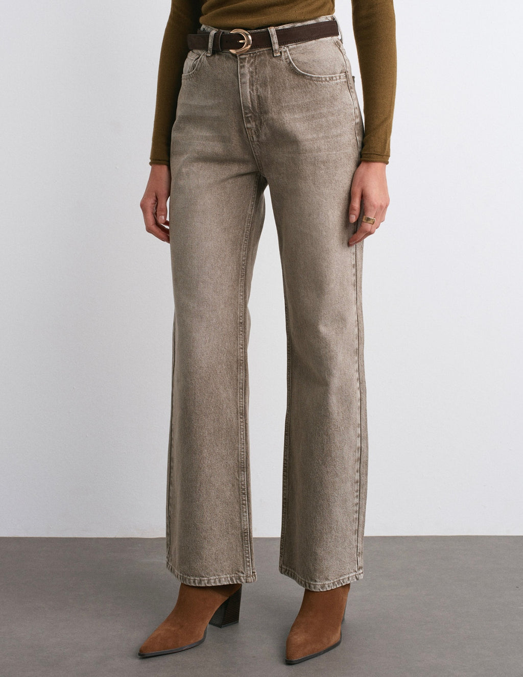 Washed Denim Pants - Khaki