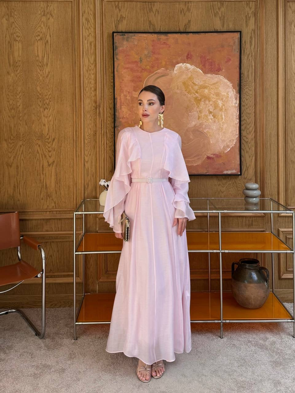Ruffle Sleeve Belted Dress