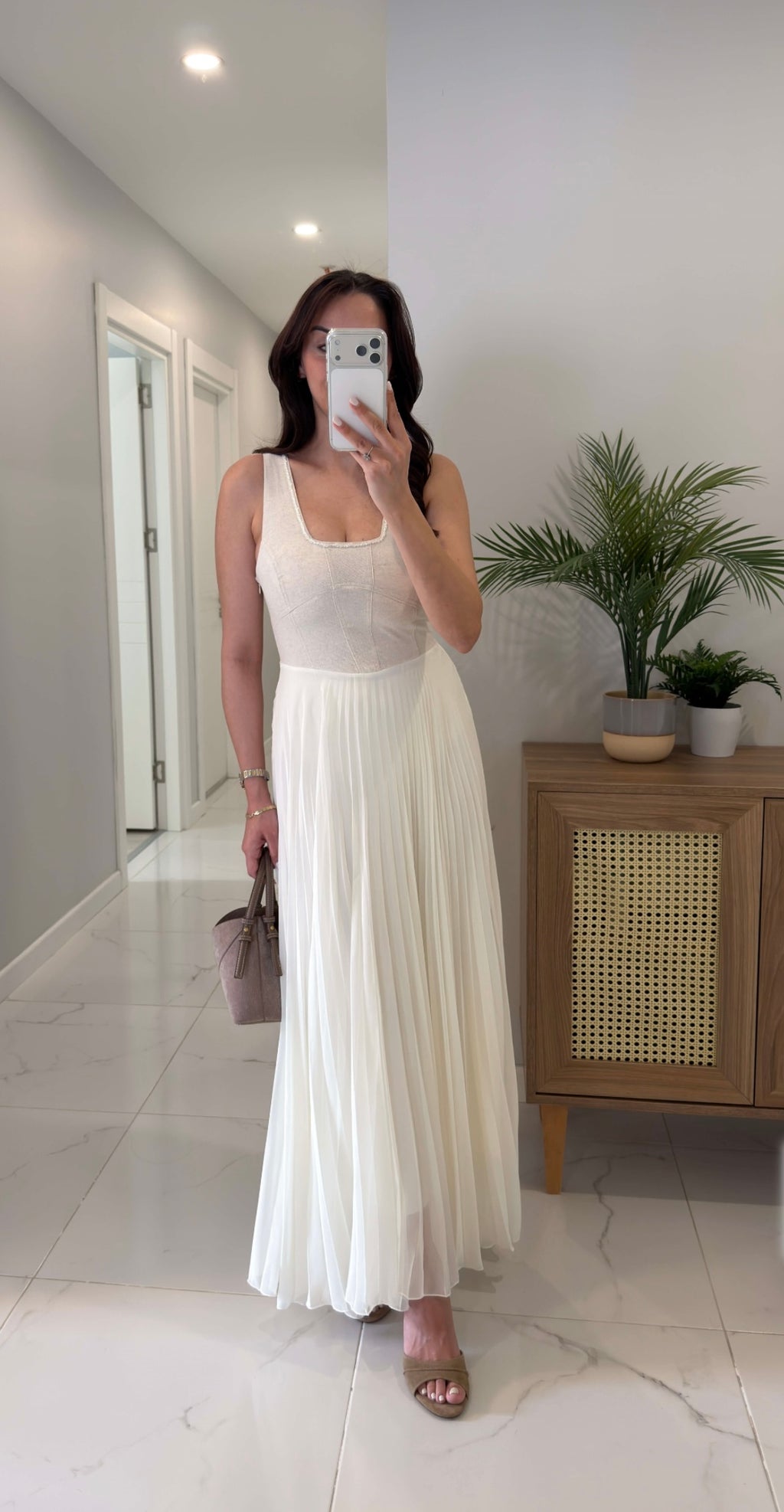 Cream Pleated Dress