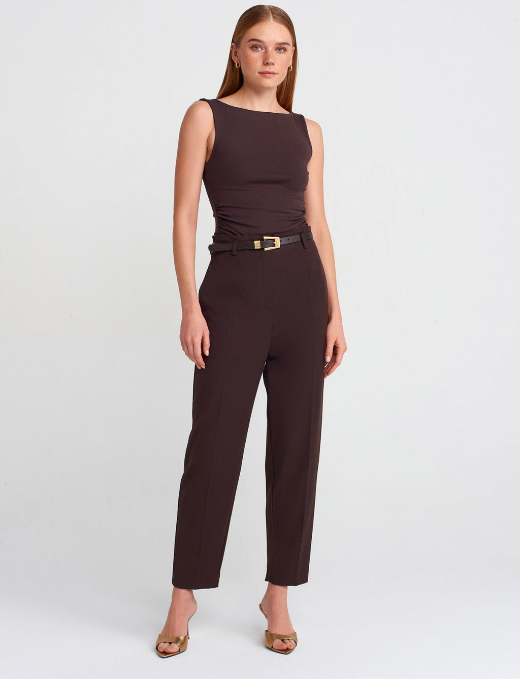 Boat-neck top - Brown