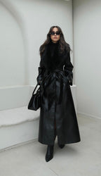 Fur-detailed Leather Coat