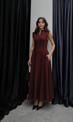 V-neck Bordeaux Dress