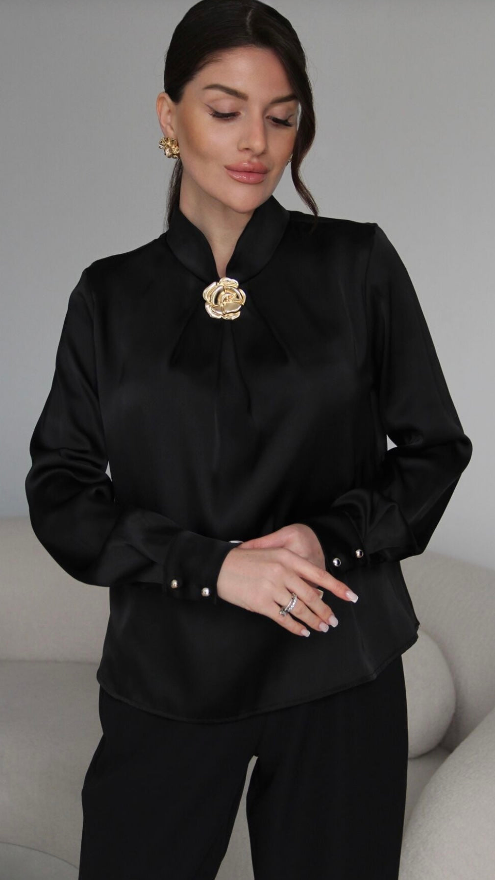 Black Blouse with gold wear