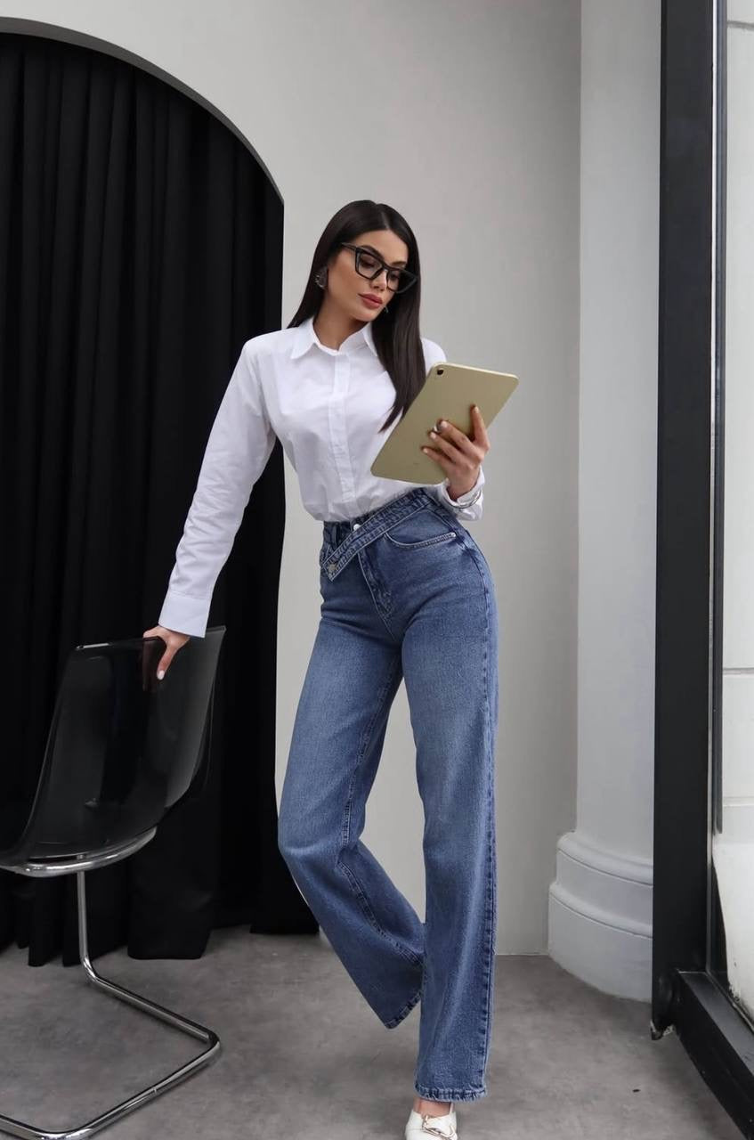 Cross Belt Jeans - Blue