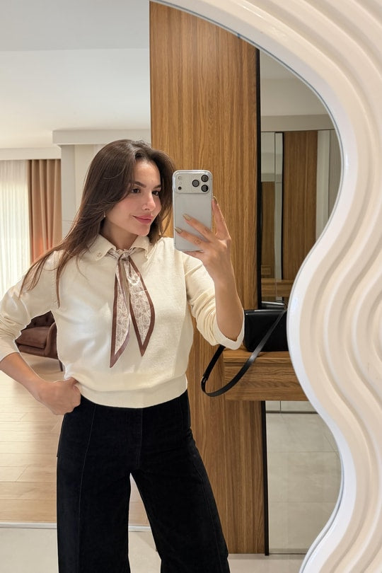 Ecru Top with Scarf