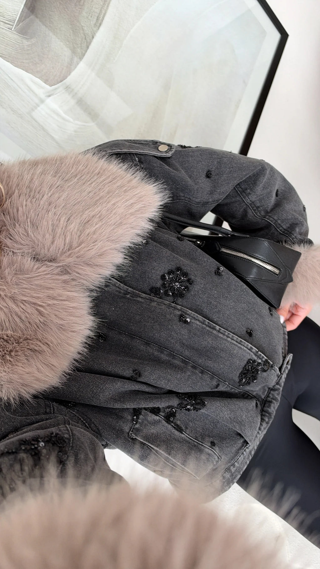 Fur Denim Jacket - Black
