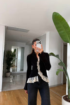 Lace-Detailed Cardigan - Black