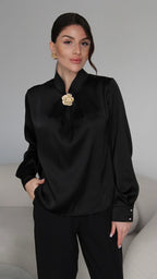 Black Blouse with gold wear
