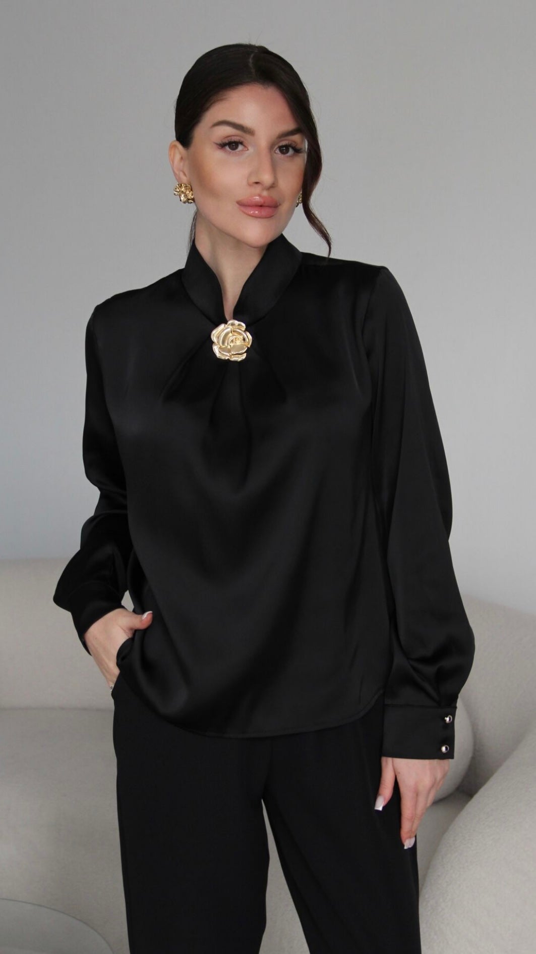 Black Blouse with gold wear