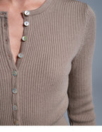 Ribbed Button Top - Mocha