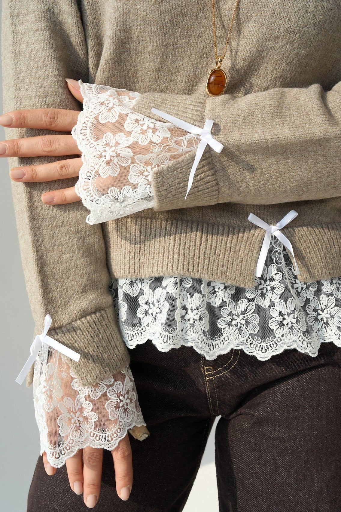 Beige Sweater with lace details