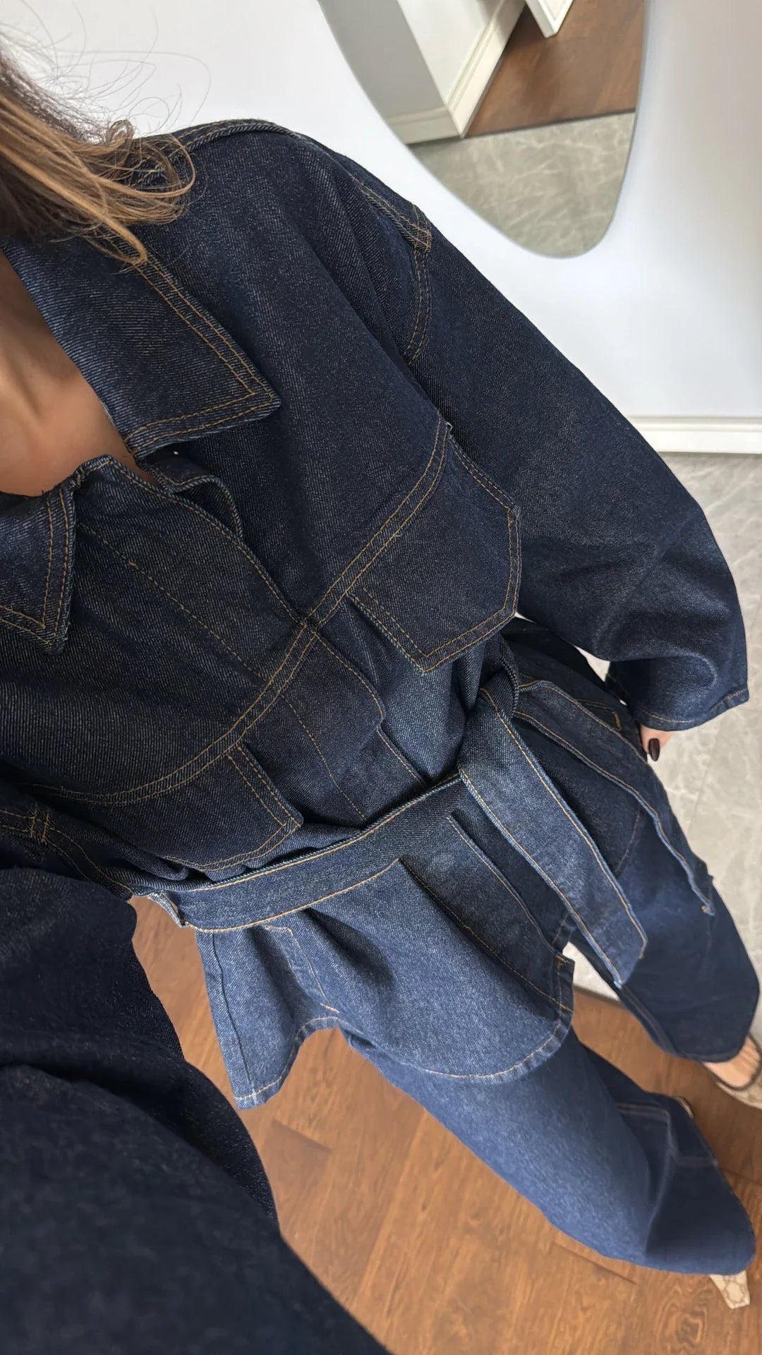 Waist-tied Denim Suit
