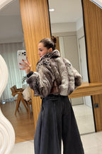 Leather-detailed Fur Jacket