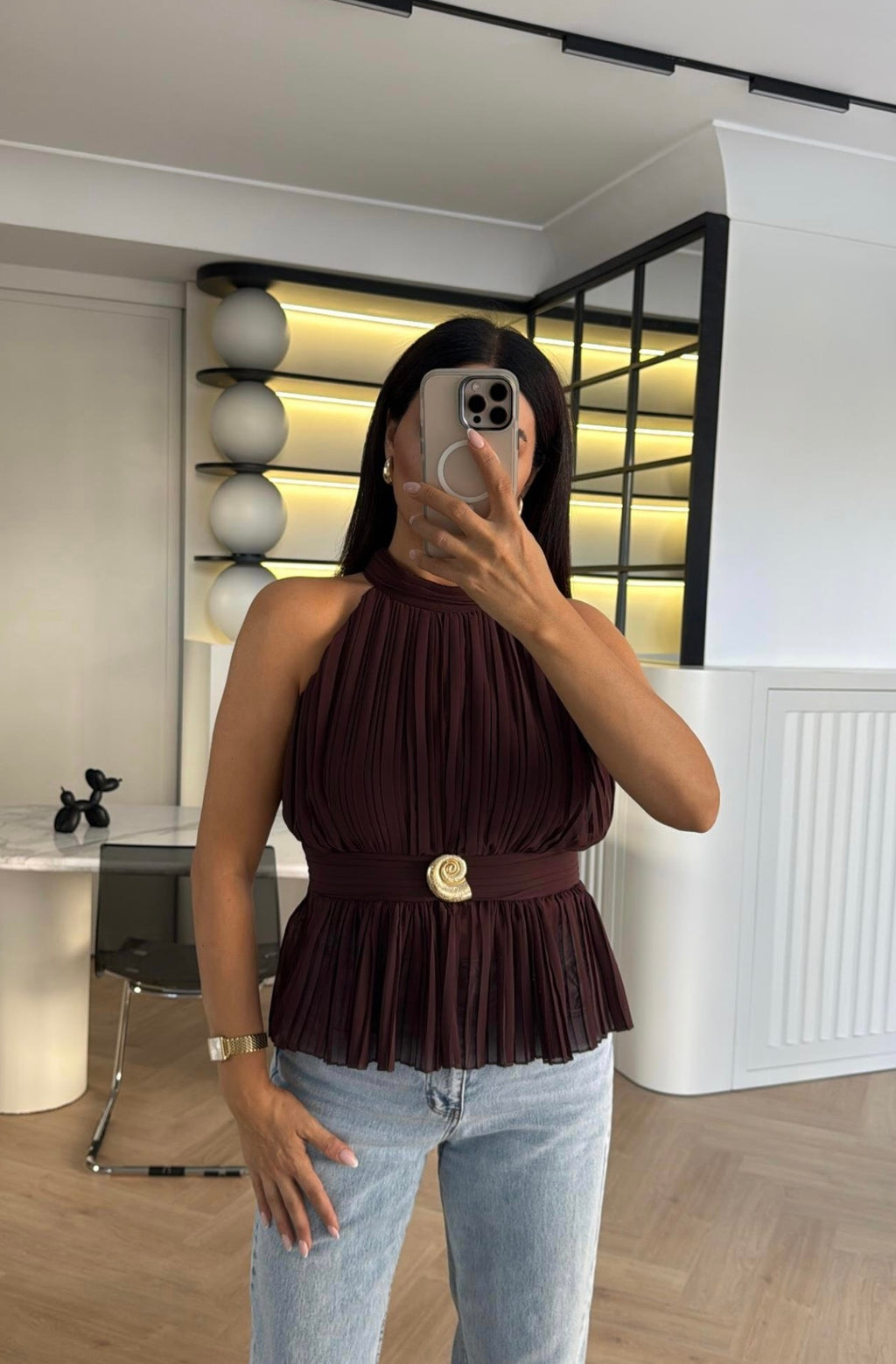 gold brooch blouse