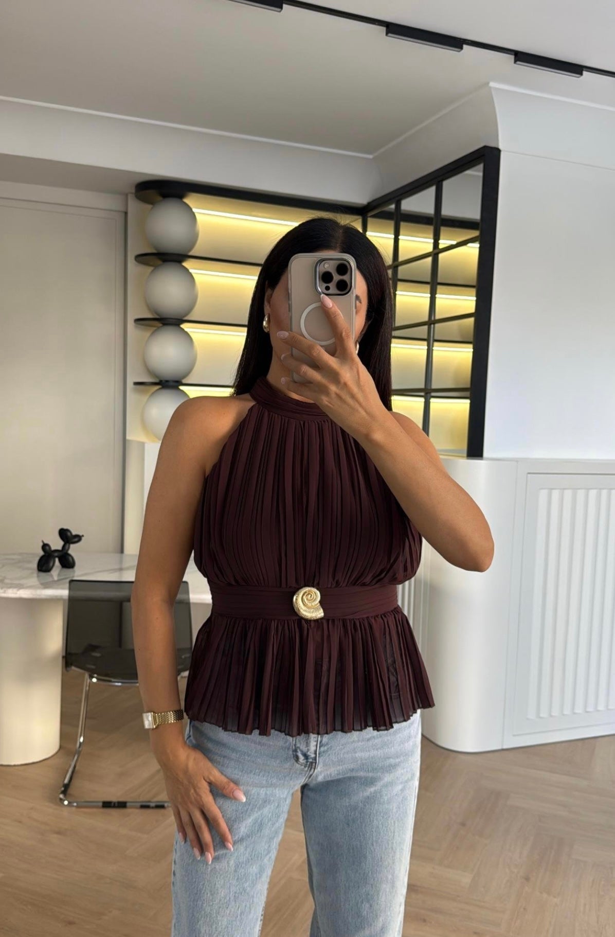 gold brooch blouse