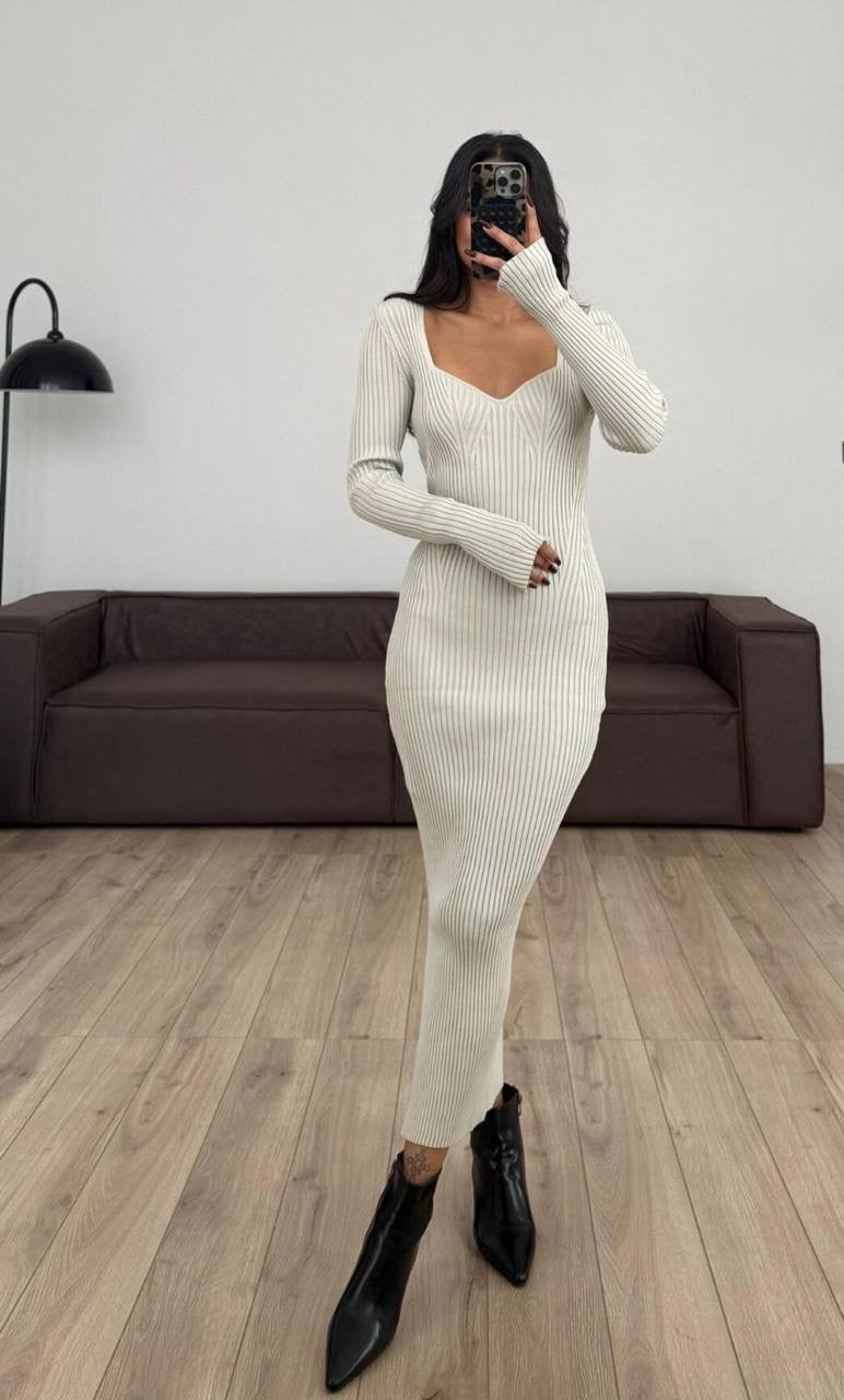 Cream Dress with Slit