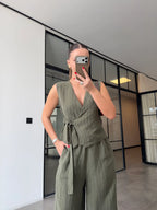 Striped Tencel Set - Khaki