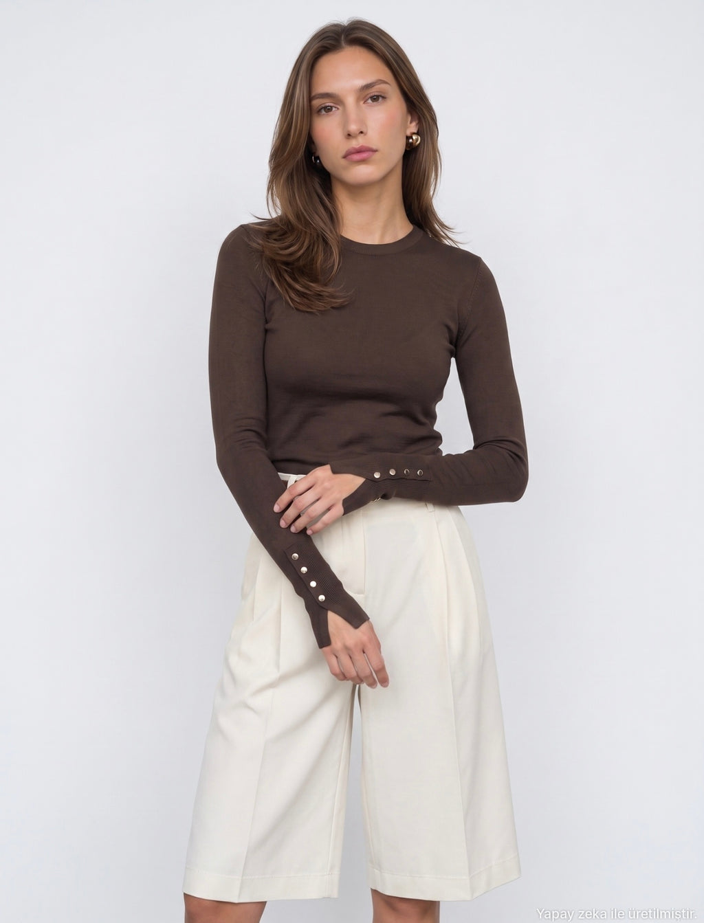 Cuff Button Top - Brown