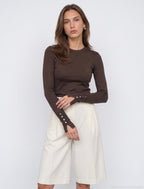 Cuff Button Top - Brown