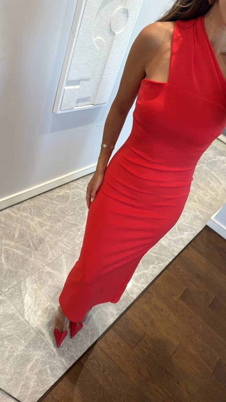 One-shoulder Dress - Red