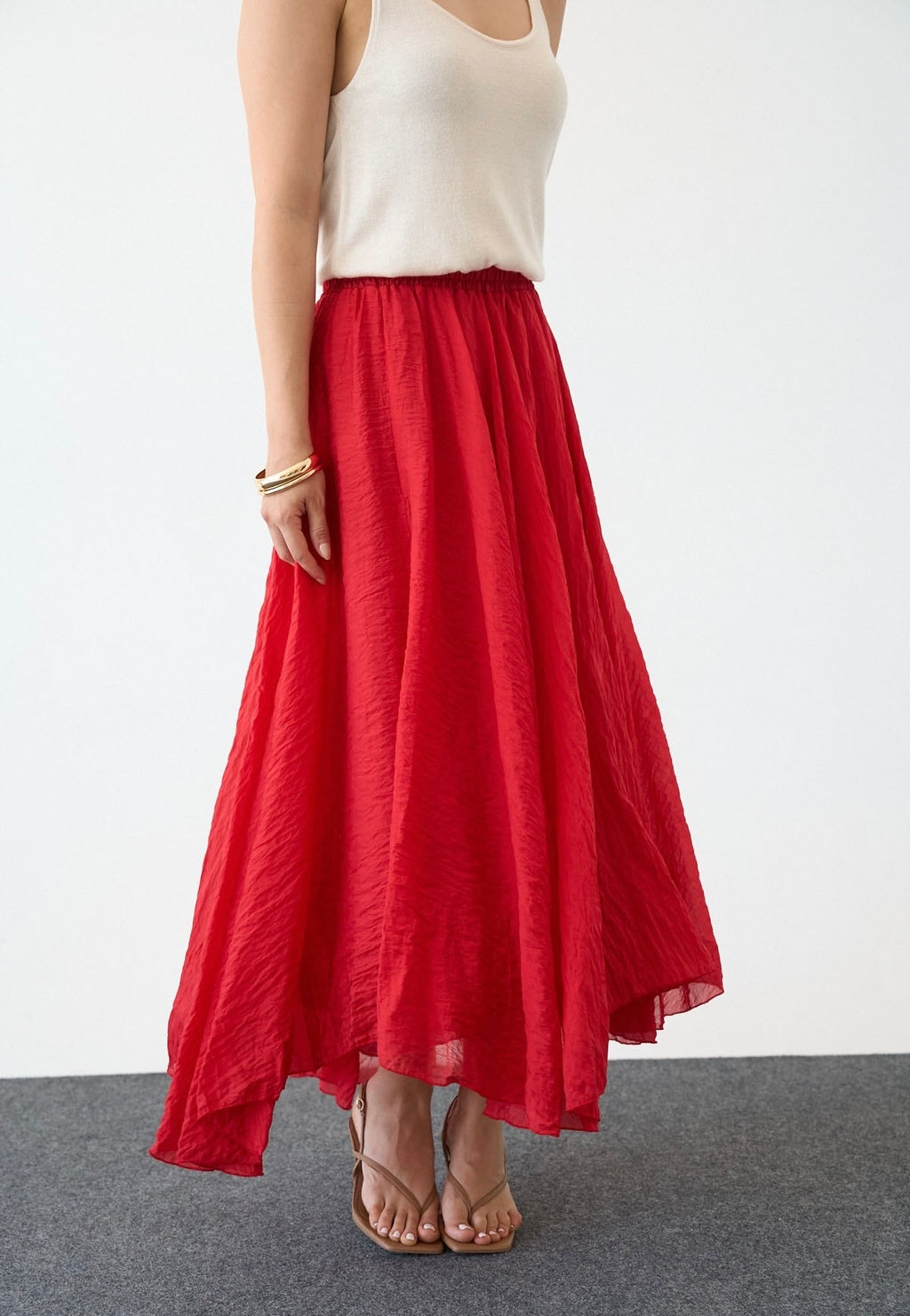 Red Ruffle Maxi Skirt
